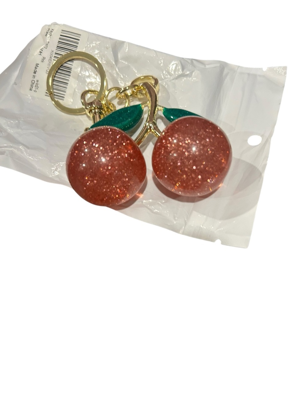 Glitter Cherry Keychain Bag Charm - Pink/Gold